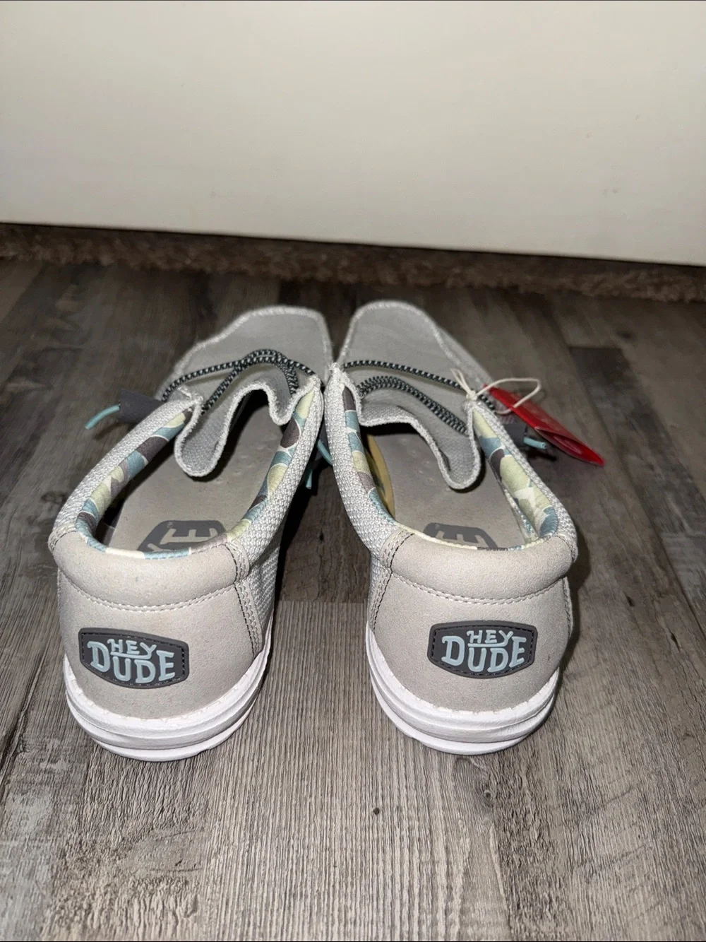 Hey Dude Men's Light Gray Slip-On Loafers with Patterned Collar